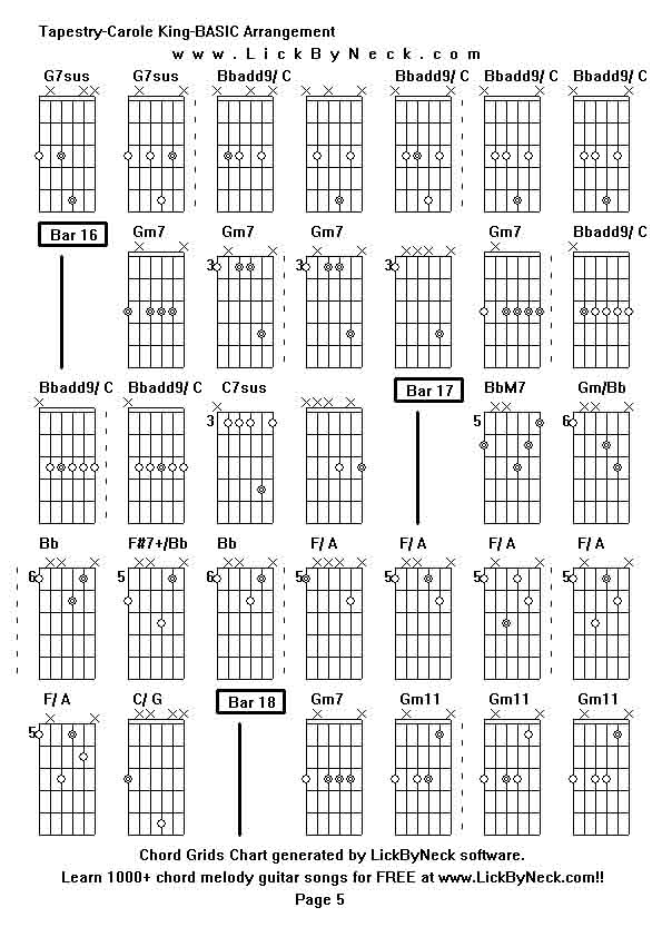 Chord Grids Chart of chord melody fingerstyle guitar song-Tapestry-Carole King-BASIC Arrangement,generated by LickByNeck software.